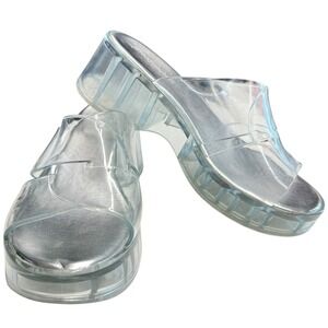 Jeffrey Campbell Clear Jelly Platform Sandals Silver Metallic Footbed Womens